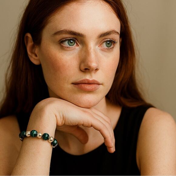 Tiffany & Co. Sterling Silver Malachite Beaded Bracelet Sterling Silver Vintage - Picture 9 of 10